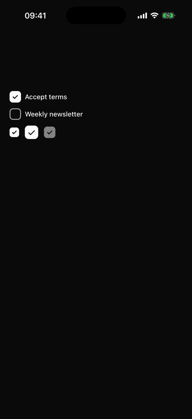 Checkbox rendered on iOS, dark mode